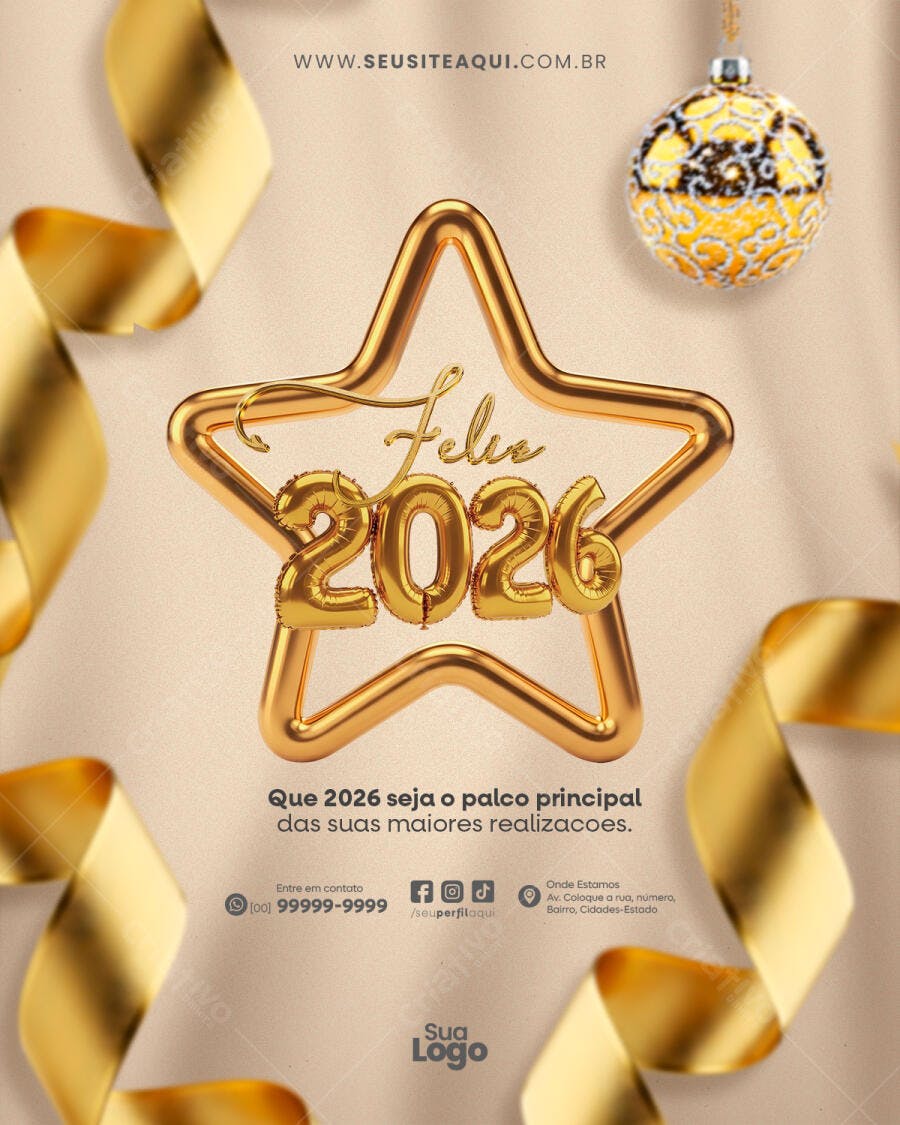 Flyer Ano Novo 2026 Dourado Social Media PSD Editável