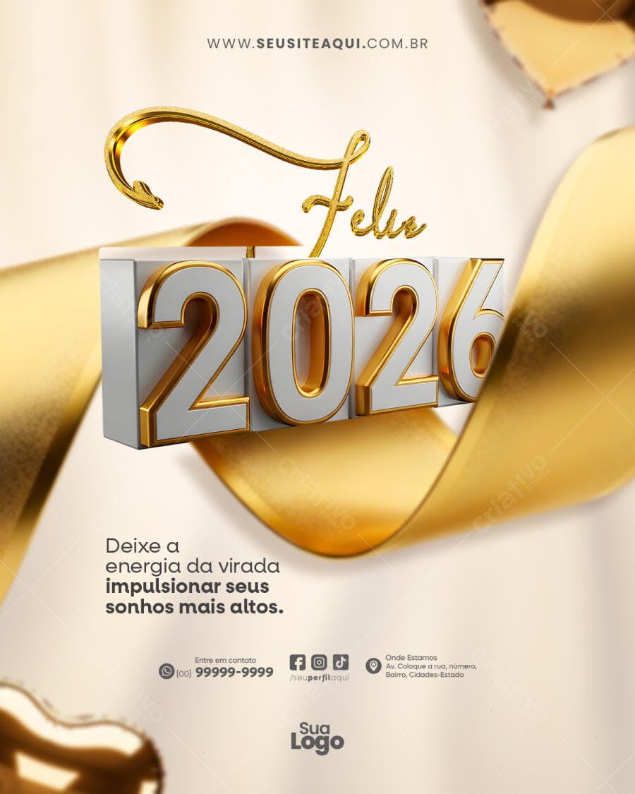 Flyer de Feliz Ano Novo 2026 PSD Editável