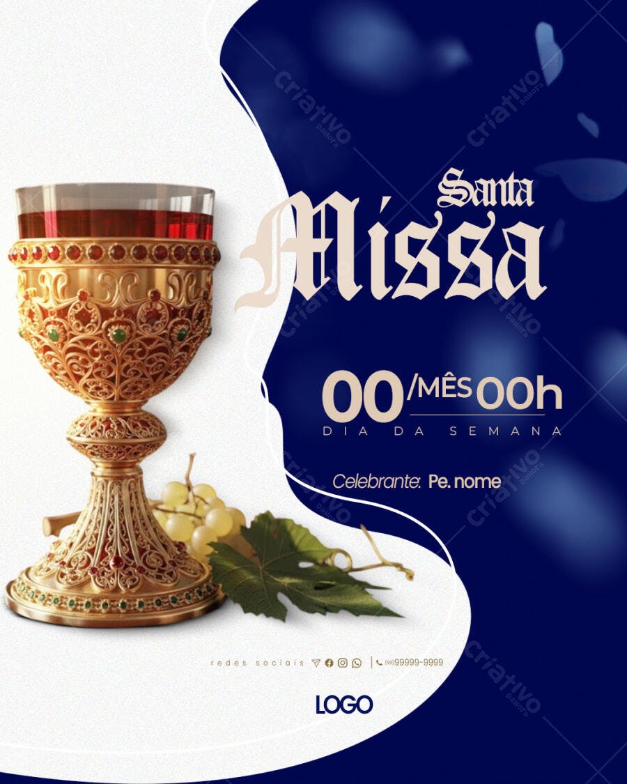 Flyer para Santa Missa com Cálice Dourado PSD Editável