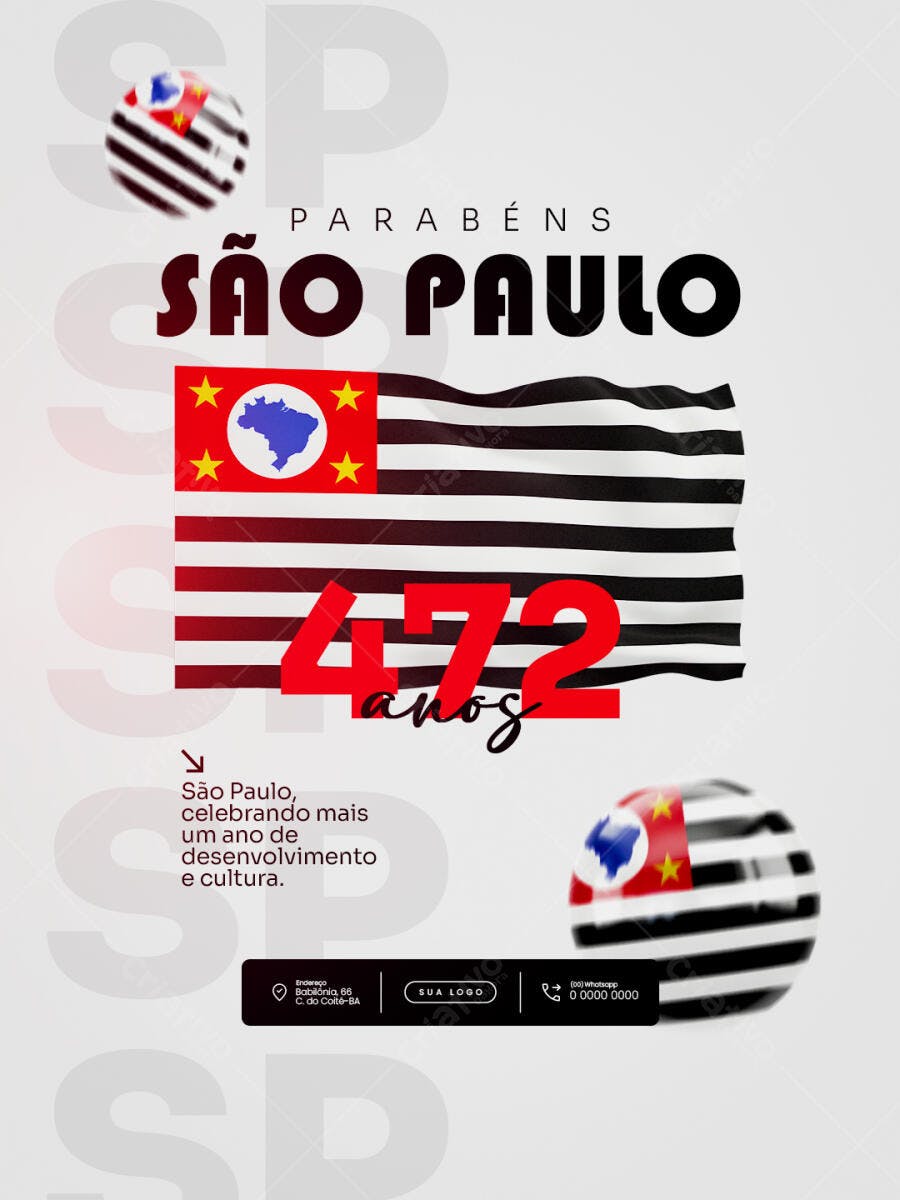 Flyer Post Aniversário São Paulo 472 Anos PSD Editável