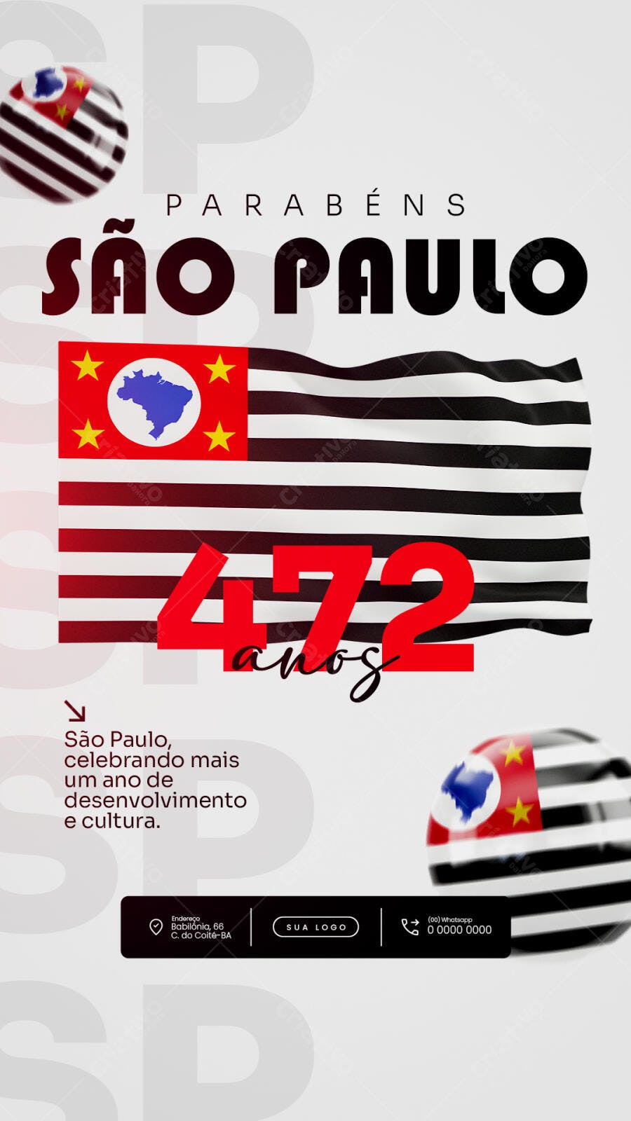 Flyer Aniversário de São Paulo 472 Anos PSD Editável