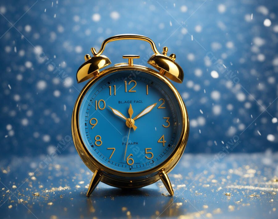 Relógio despertador dourado azul contagem regressiva com glitter