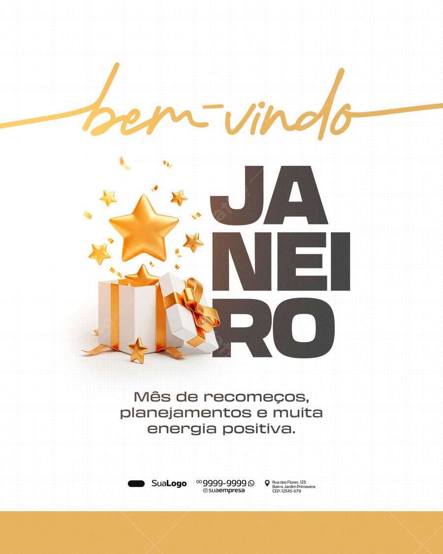 Flyer Bem-vindo Janeiro Mês de Recomeços PSD Editável