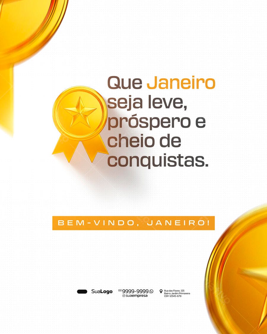 Post para Redes Sociais de Boas-Vindas Janeiro PSD Editável