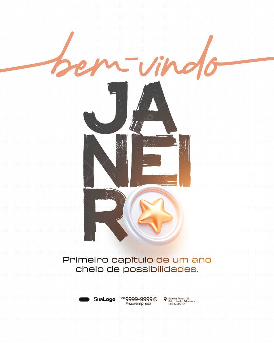 Post para Boas-Vindas Janeiro com Estrela Dourada PSD Editável