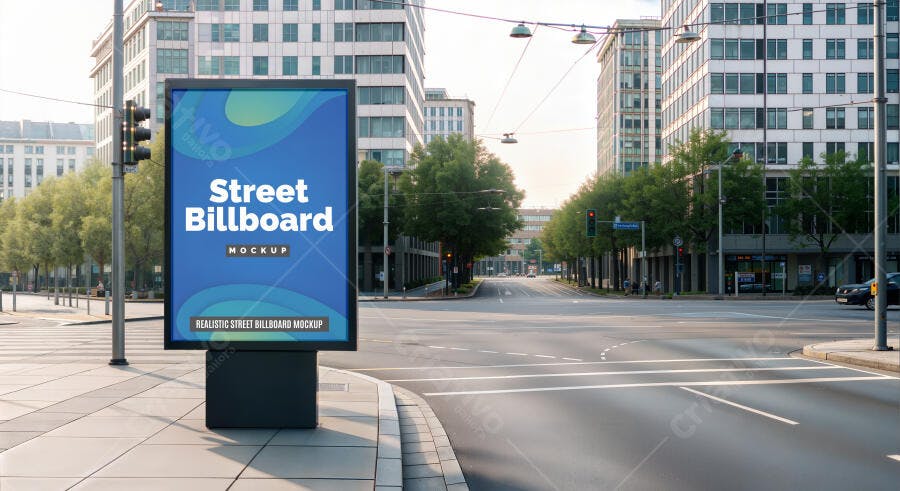 Mockup Painel Digital Urbano Realista para Publicidade em Cruzamento de Rua e Cidade