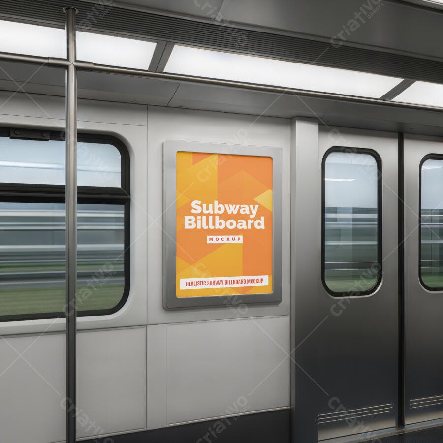 Mockup Painel de Anúncio Realista em Metrô Moderno Cinza com Laranja