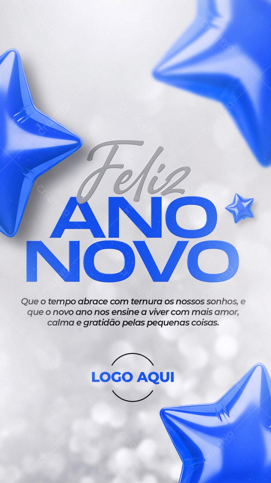 Flyer de Ano Novo com Estrelas Azuis PSD Editável