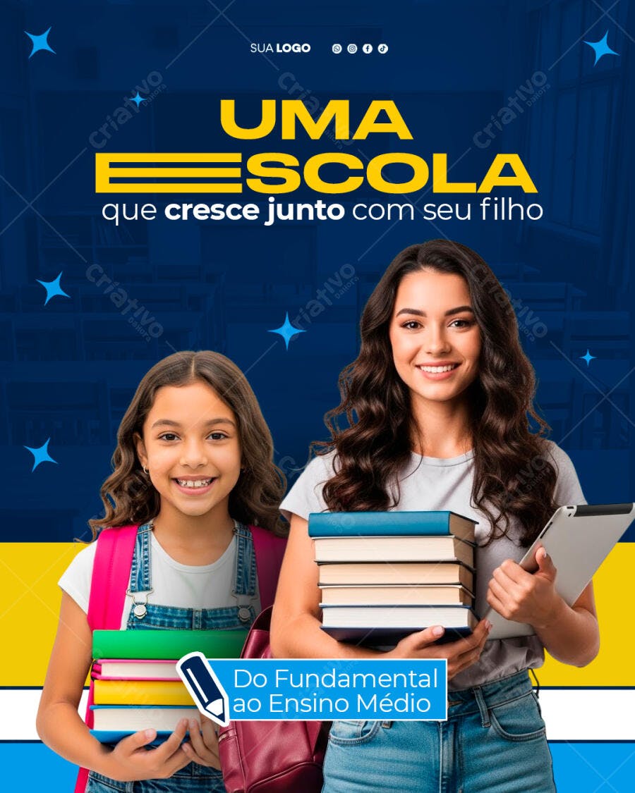 Post para Instagram Matrículas Escolares PSD Editável