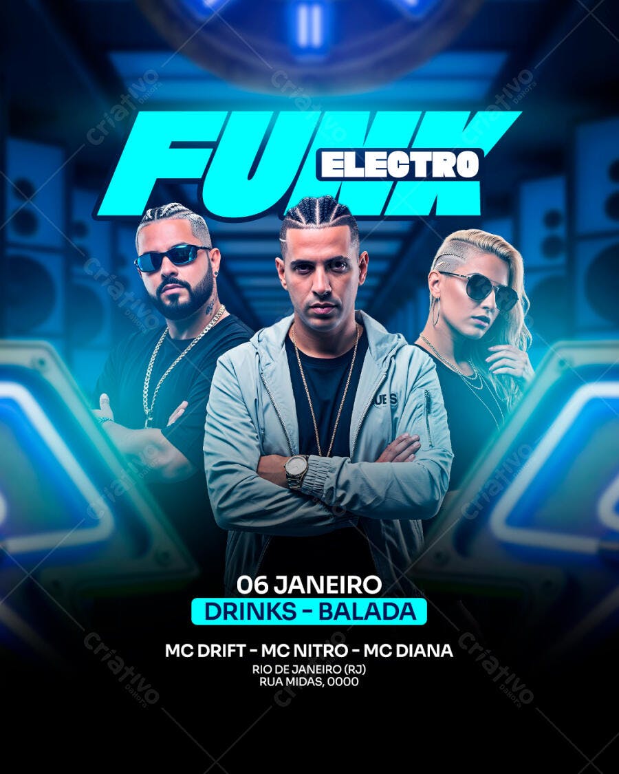 Flyer de Evento Musical Funk Electro com MCs PSD Editável