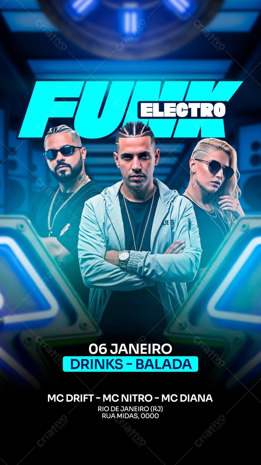 Flyer Balada Funk Electro Drinks 06 Janeiro PSD Editável