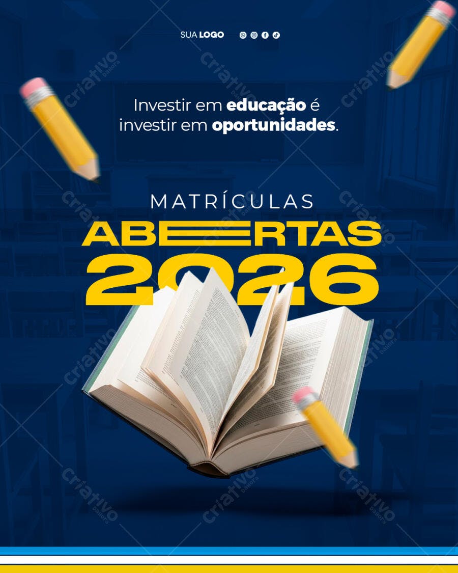 Post Instagram Matrículas Abertas Escola 2026 PSD Editável