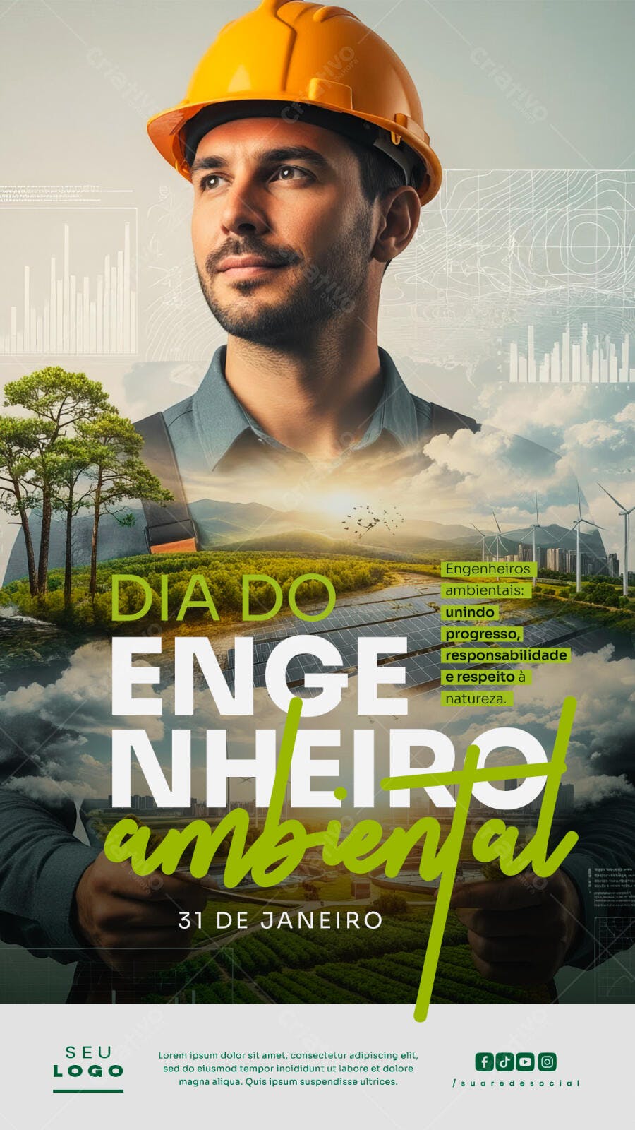 Flyer Dia do Engenheiro Ambiental com Natureza PSD Editável