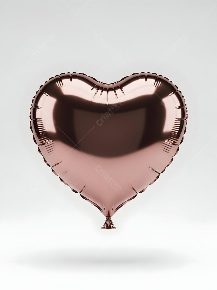 Balão metalizado em forma de coração cor rose gold em fundo branco