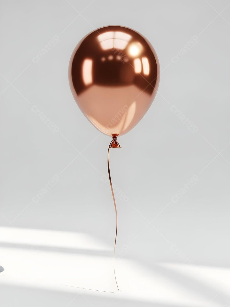 Balão metálico ouro rosê flutuando em fundo claro para celebração