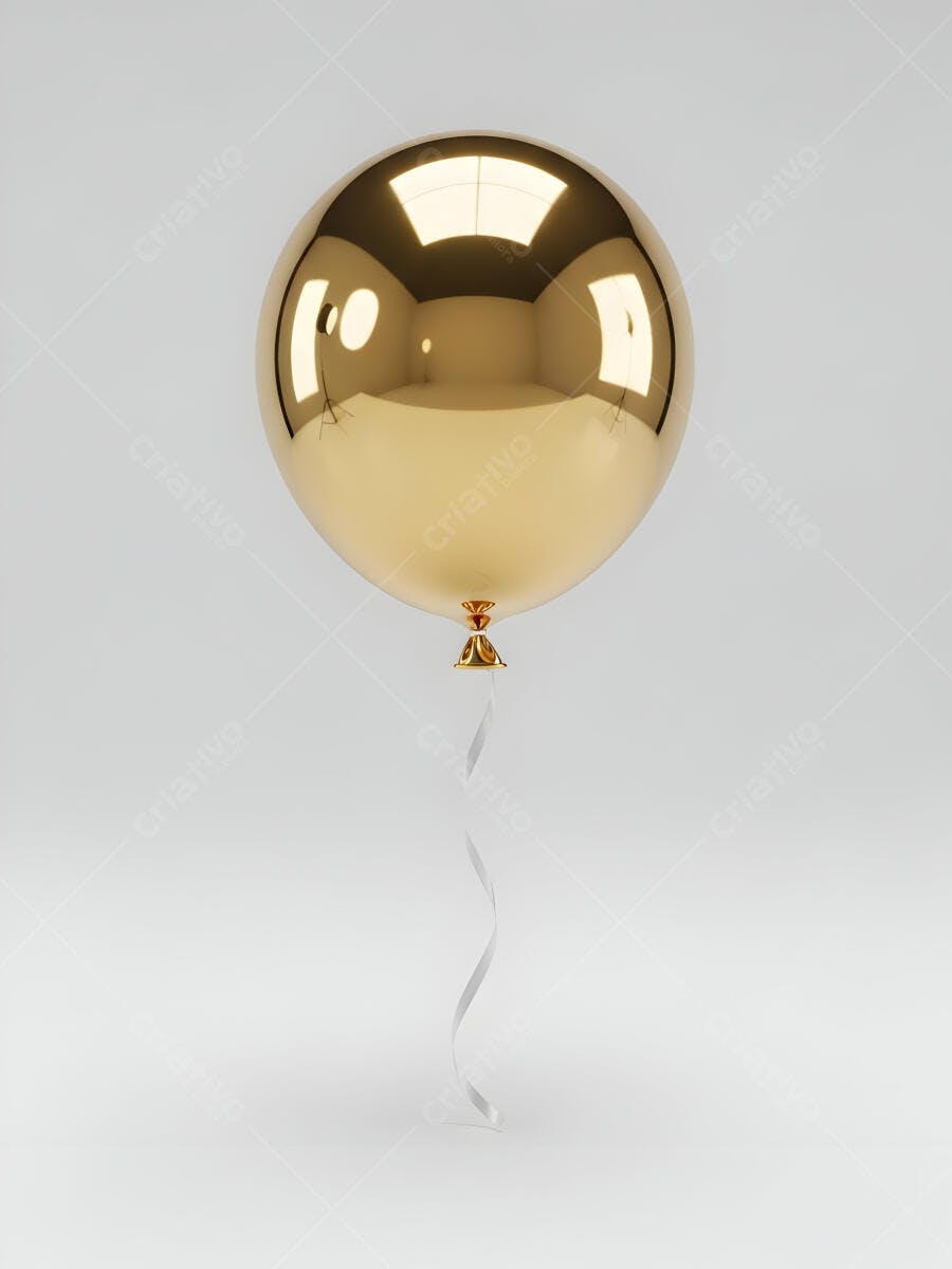 Balão dourado metálico flutuando isolado em fundo cinza claro