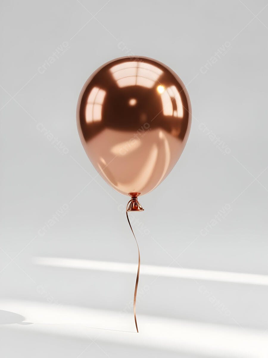 Balão metálico ouro rosê flutuando em fundo branco para celebração