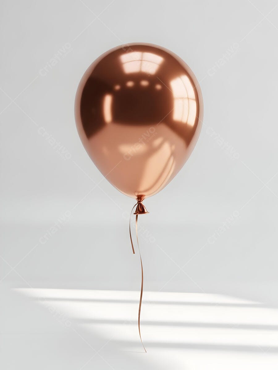 Balão metalizado rose gold flutuando em fundo claro com sombras