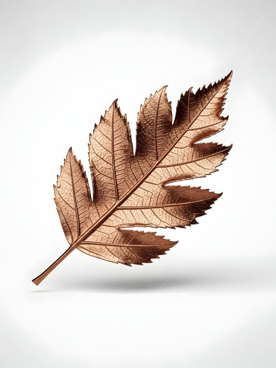 Folha metálica de cobre ouro rosê sobre fundo branco design minimalista