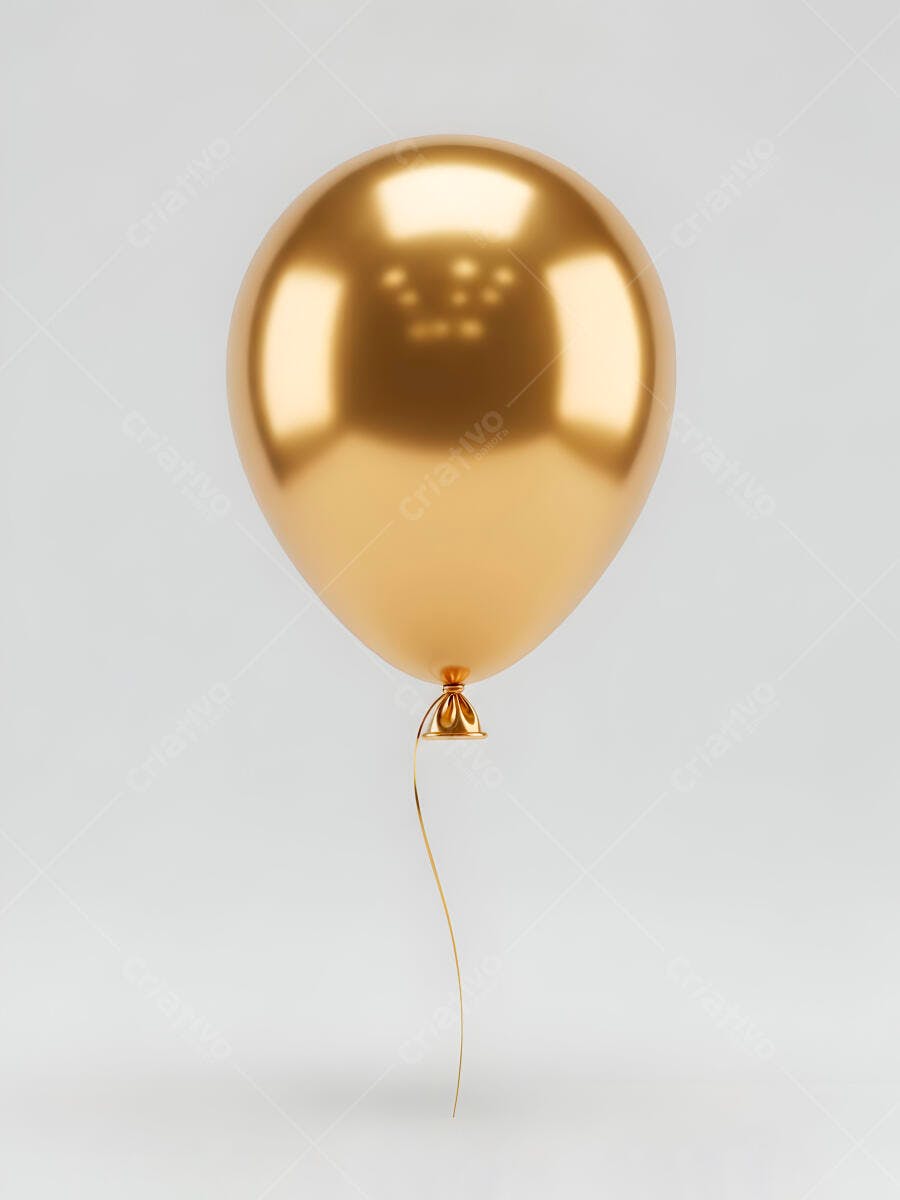 Balão dourado metálico flutuando em fundo branco para festa elegante