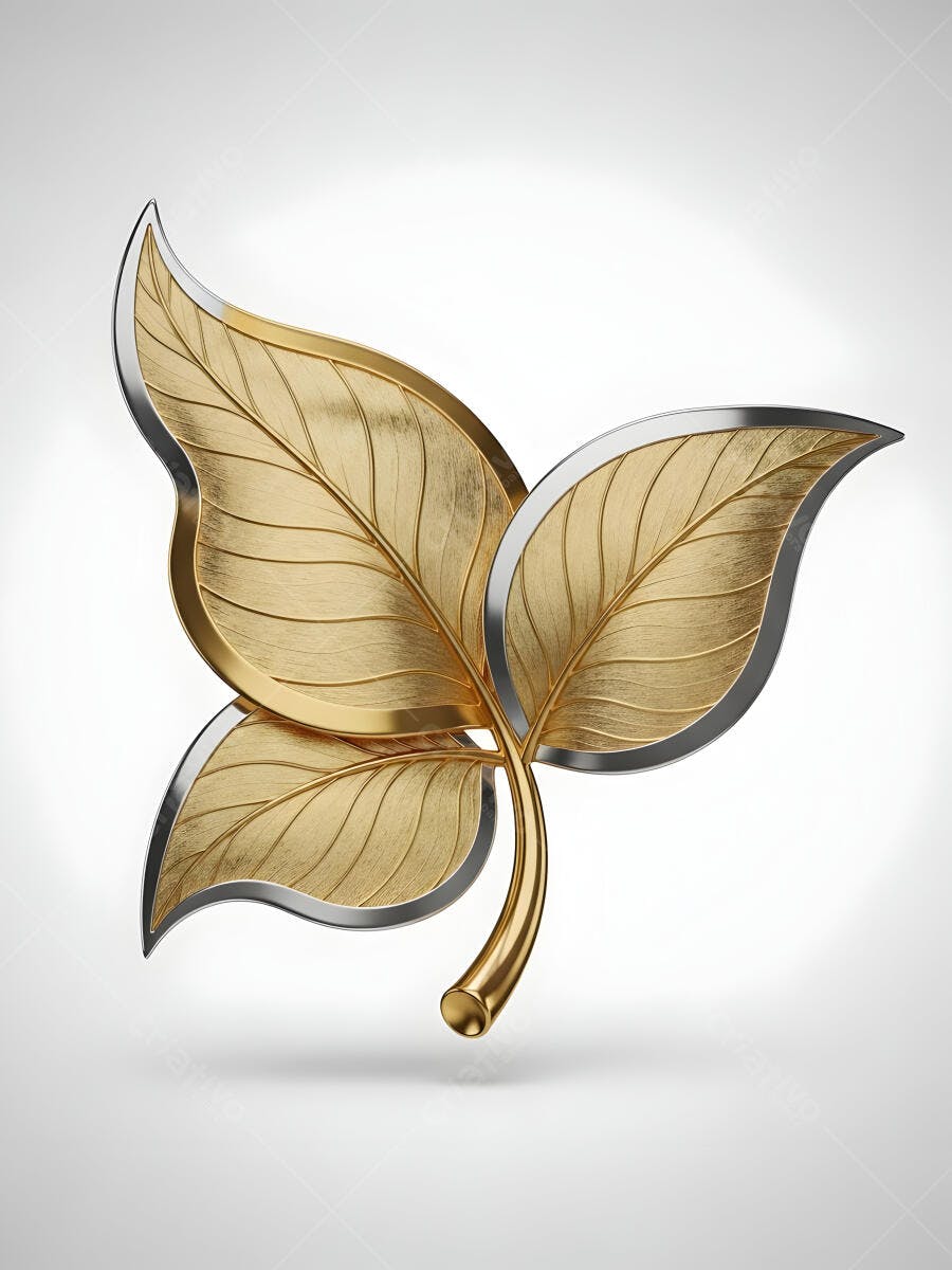 Broche de folhas douradas e prateadas design luxuoso