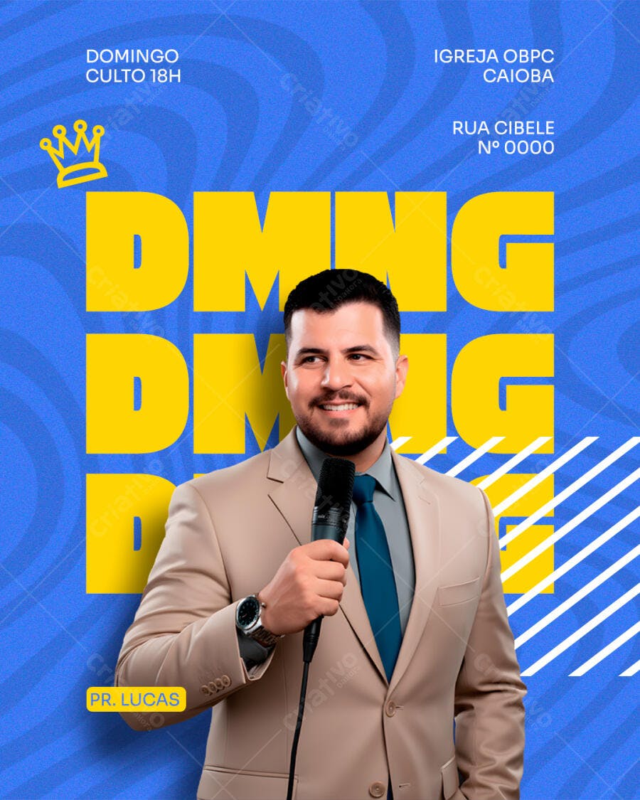 Flyer Culto Domingo Pastor Lucas Igreja OBPC PSD Editável