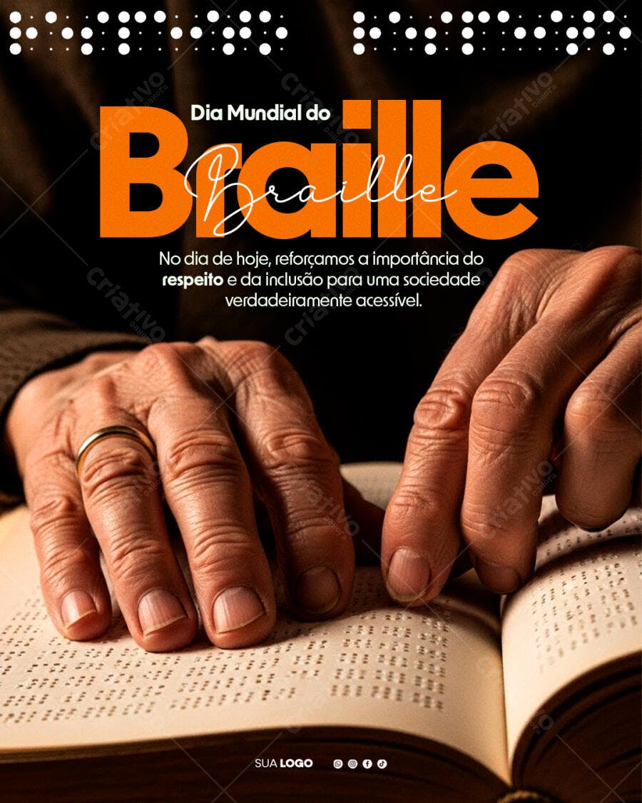 Post Dia Mundial do Braille Inclusão Social PSD Editável
