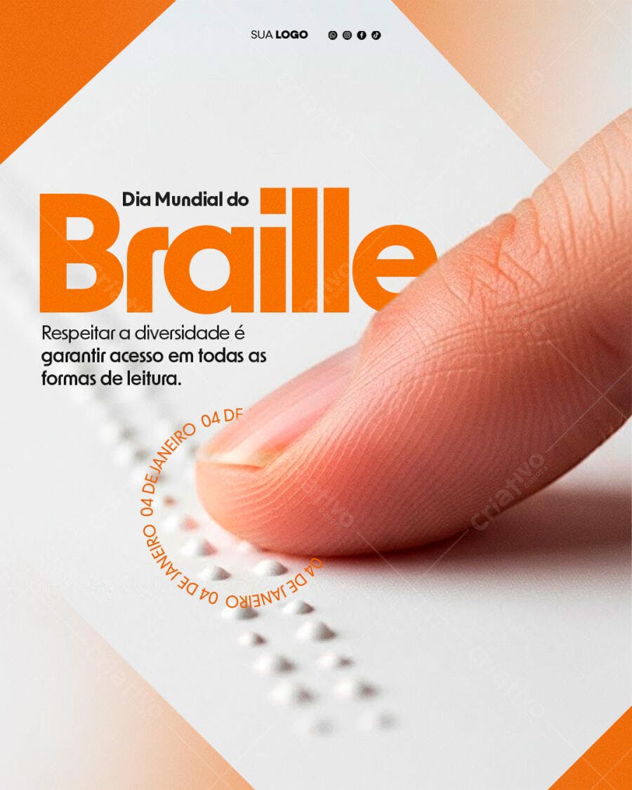 Post Instagram Dia Mundial do Braille 04 de Janeiro PSD Editável