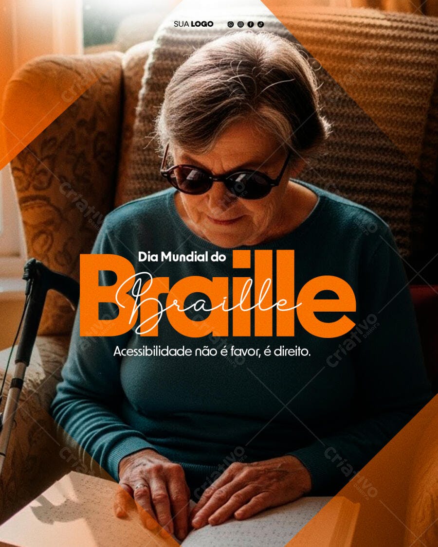 Post Dia Mundial do Braille Inclusão Social PSD Editável