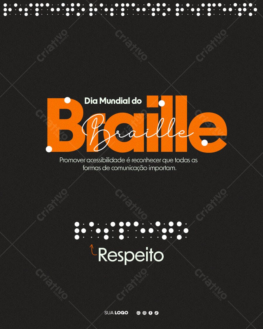 Post Dia Mundial do Braille Acessibilidade PSD Editável