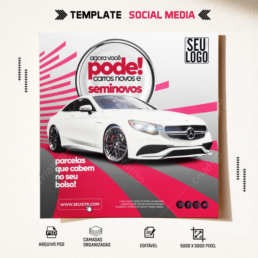 Post Social Media para Carros Novos e Seminovos PSD Editável