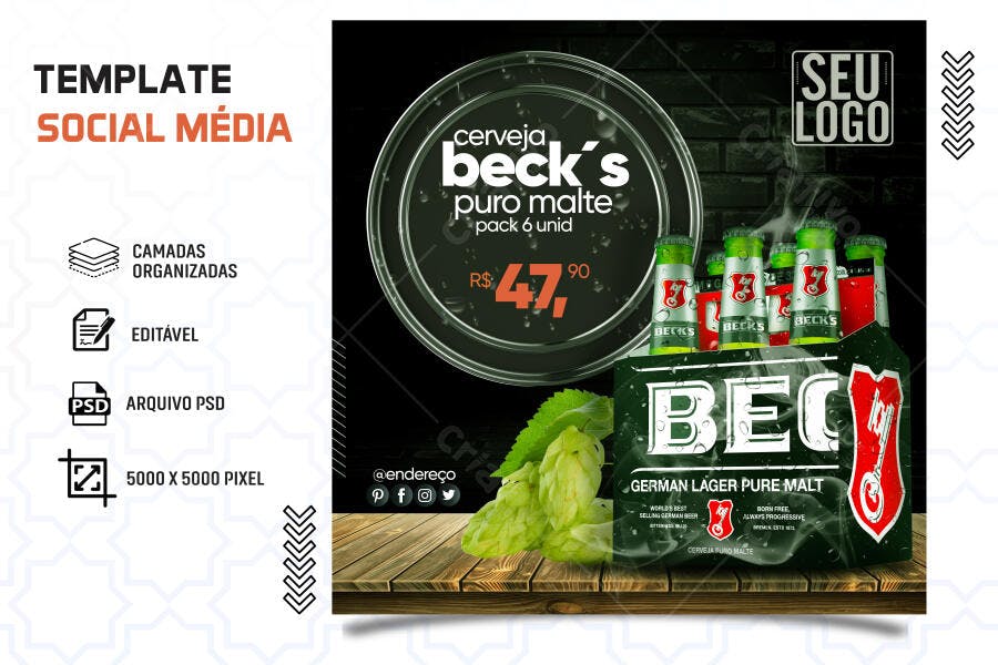 Post Social Mídia para Promoção Cerveja Beck's Puro Malte PSD Editável
