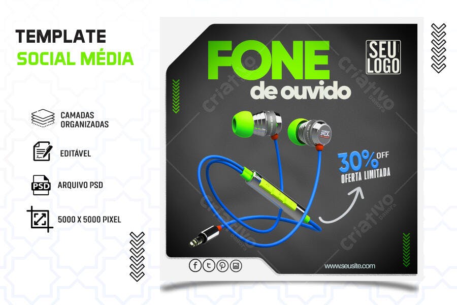 Post Social Media para Promoção Fone de Ouvido PSD Editável