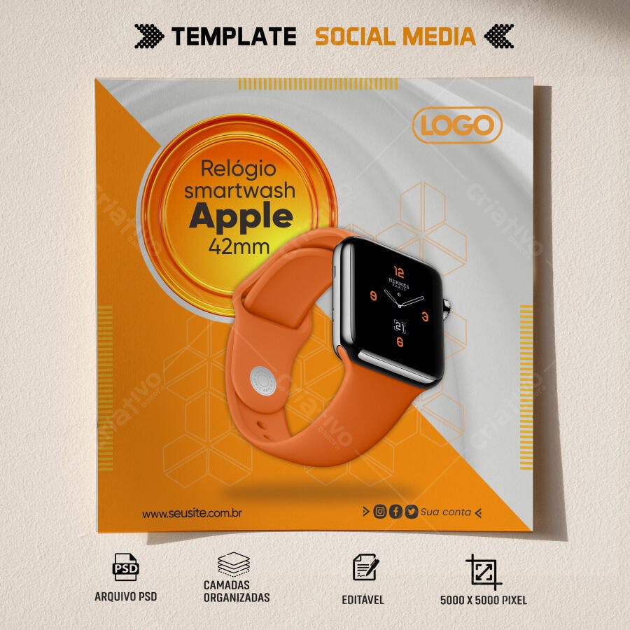 Post para Redes Sociais Relógio Apple Smartwatch 42mm PSD Editável