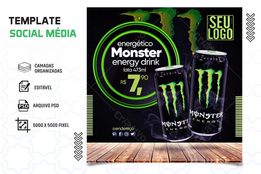 Flyer Promoção Energético Monster R$ 7,90 PSD Editável