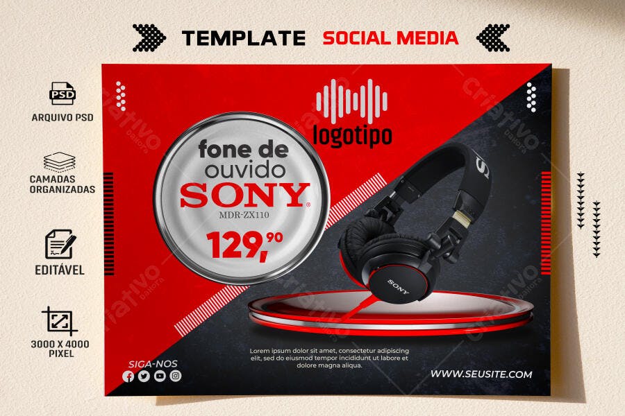 Social Media para Promoção Fone de Ouvido Sony PSD Editável