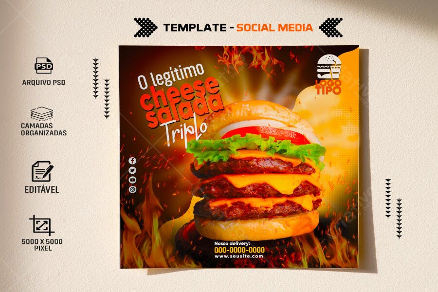Post Social Mídia para Cheese Salada Triplo PSD Editável