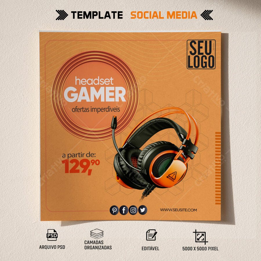 Flyer Digital para Headset Gamer Ofertas Imperdíveis PSD Editável