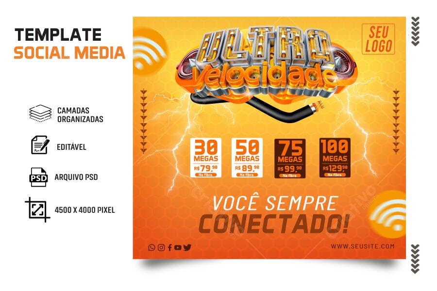 Flyer Digital Oferta Internet Ultra Velocidade Fibra Psd Editável