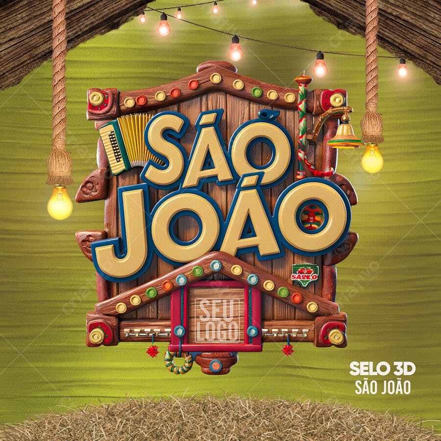 Selo 3D para São João Festa Junina PSD Editável