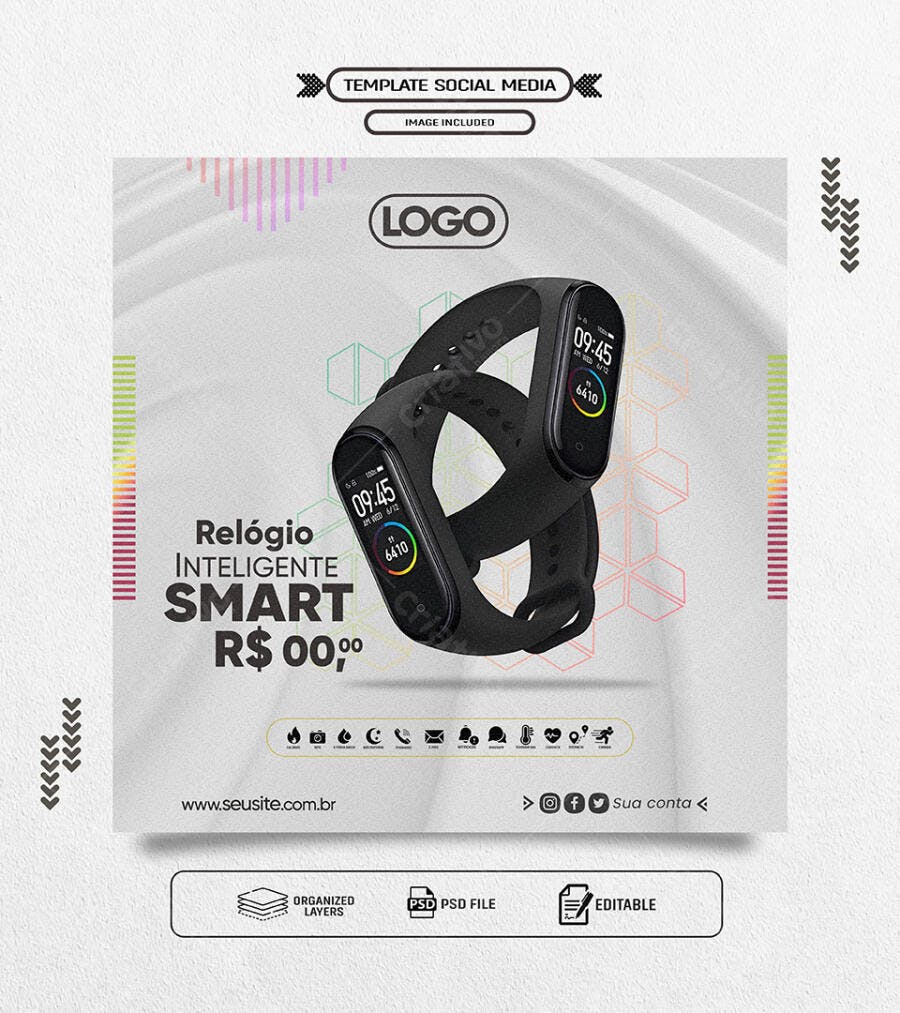 Post para Divulgação de Relógio Inteligente Smart PSD Editável
