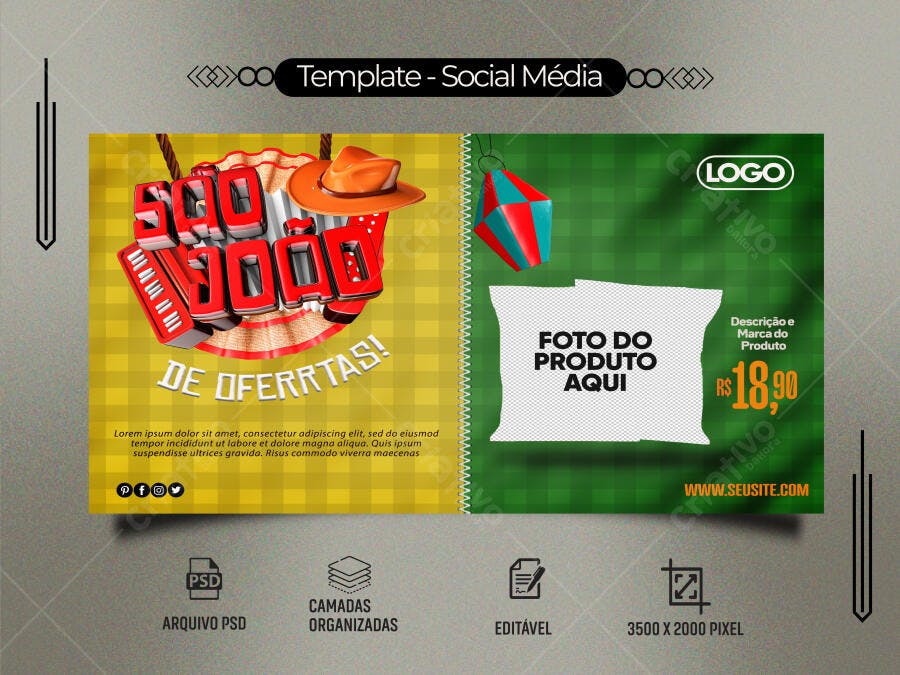Flyer Social Media Festa Junina 500.000 Oferrtas PSD Editável