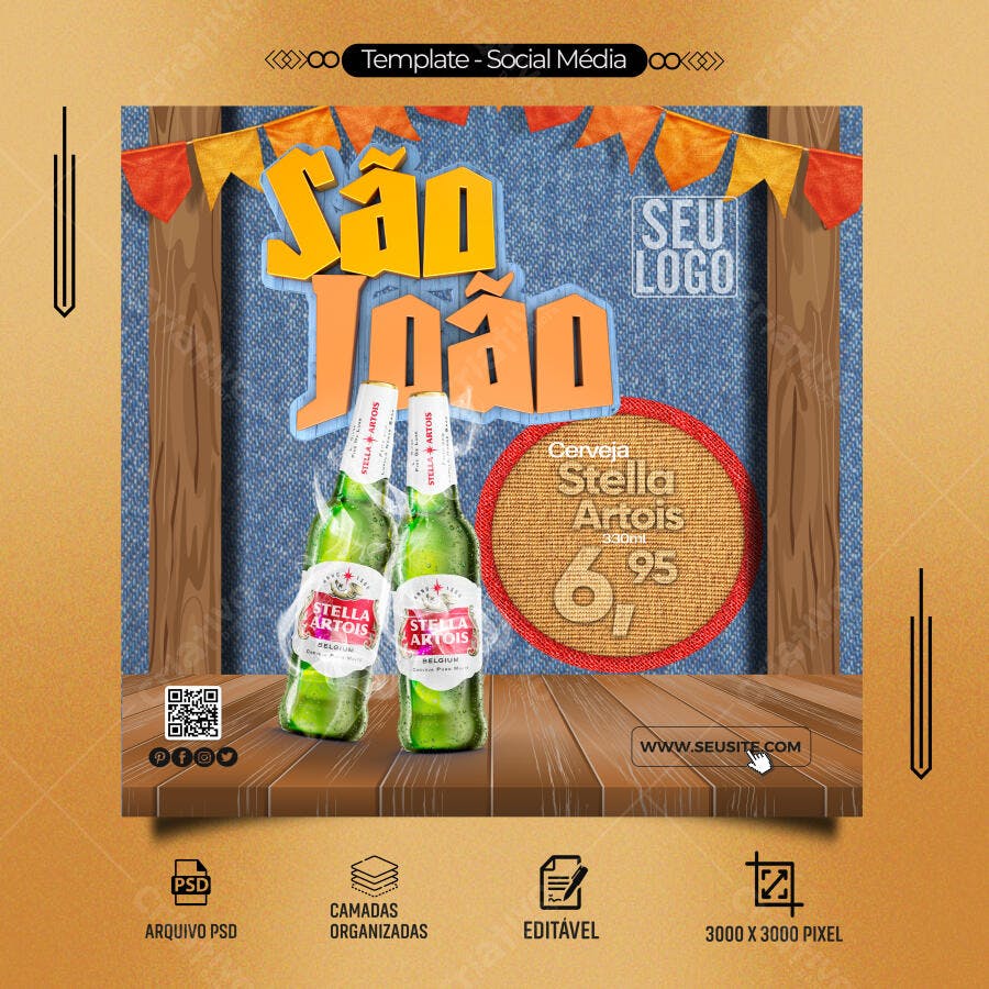 Flyer Festa Junina São João com Cerveja Stella Artois PSD Editável