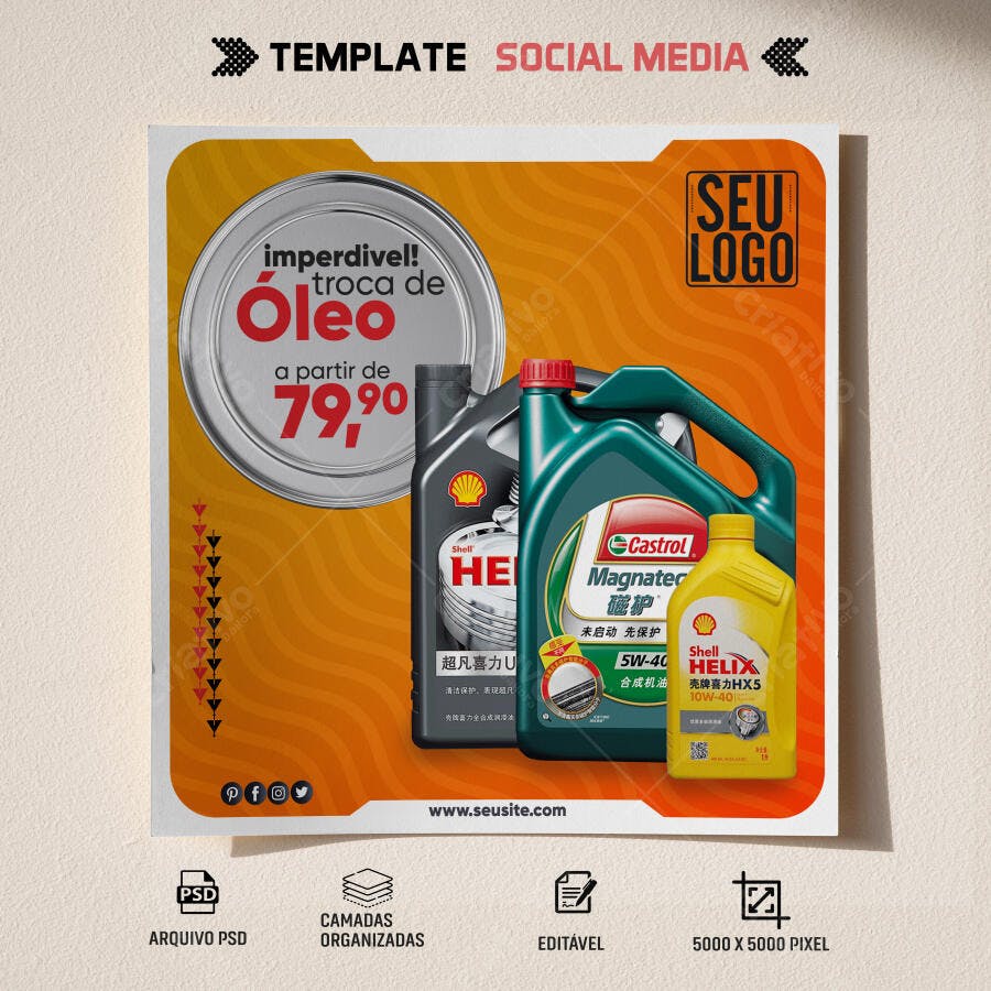 Flyer Digital para Troca de Óleo de Carro PSD Editável