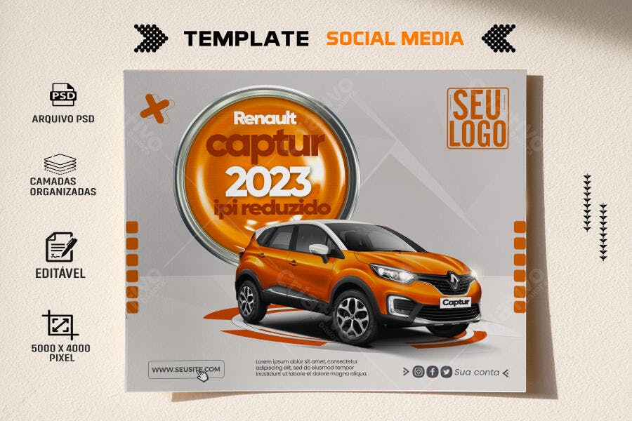 Flyer Automotivo Renault Captur 2023 IPI Reduzido PSD Editável