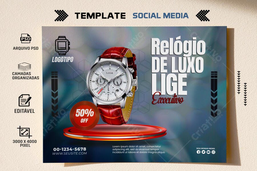 Flyer Promoção Relógio de Luxo LIGE Executivo PSD Editável