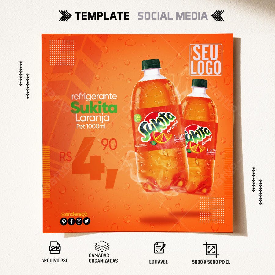Flyer de Oferta Refrigerante Sukita Laranja PSD Editável