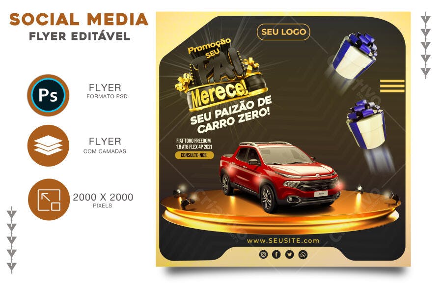 Flyer Dia dos Pais Carro Zero Fiat Toro Promoção Psd Editável