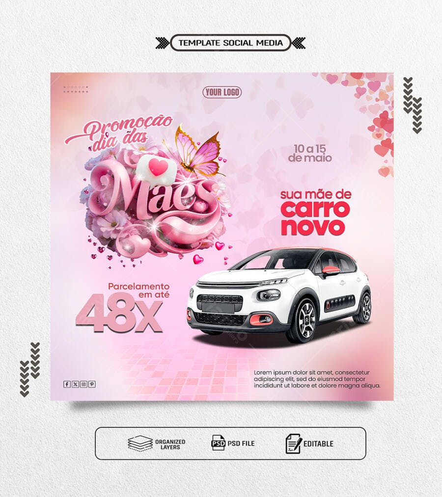 Flyer Promoção Dia das Mães Carro Novo PSD Editável