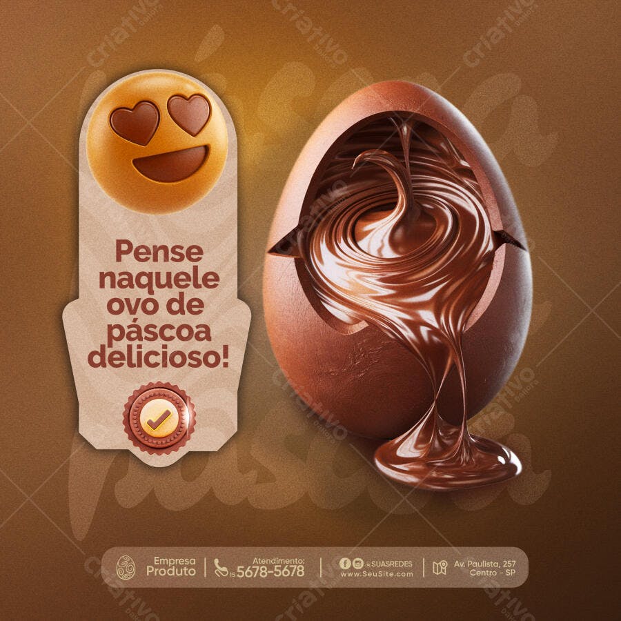 Post Redes Sociais Páscoa Ovo Chocolate Derretido Delicioso PSD Editável